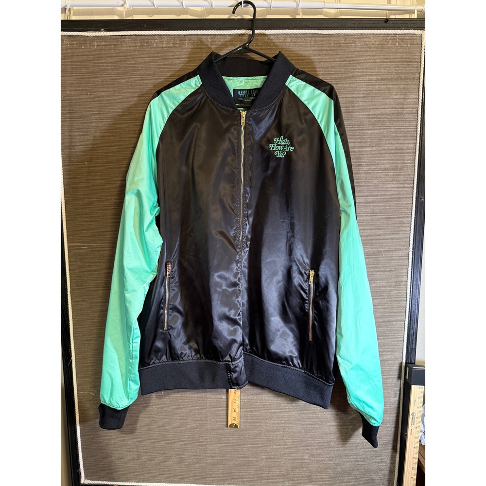 Jeffree Star Cosmetics High How Are Ya Satin Bomber Jacket Black Mint Green XL